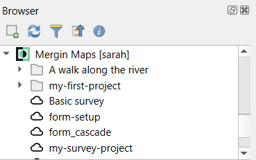 List of Mergin Maps projects in QGIS Browser
